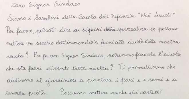 La lettera dei bimbi dell Scuola d'infanzia Noè Lucidi