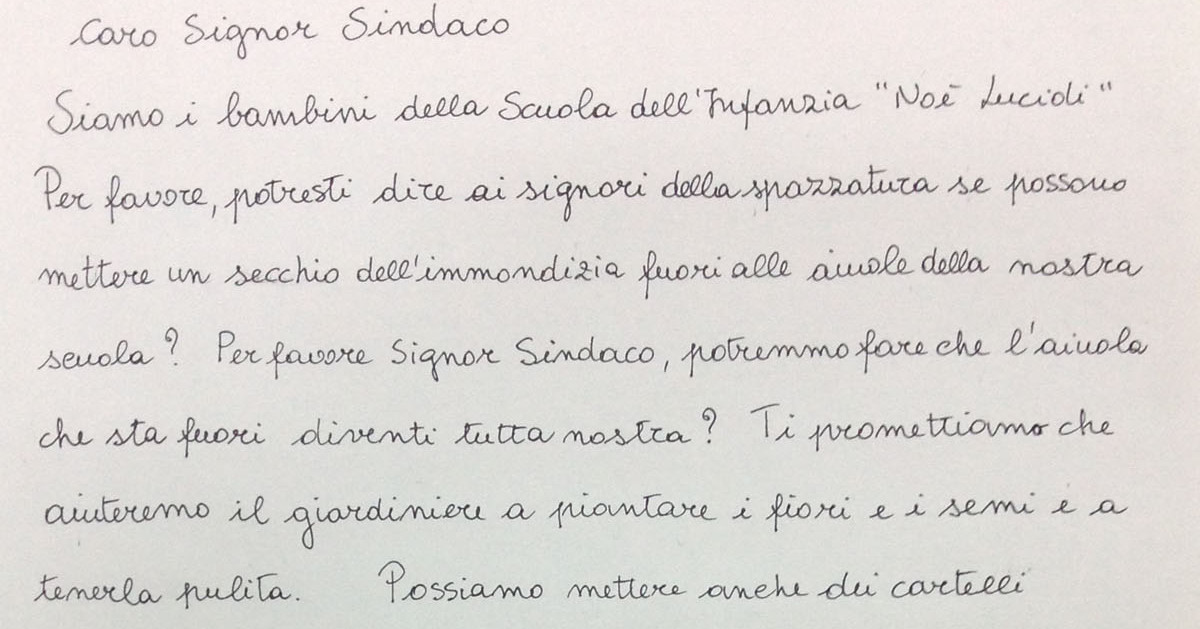 La lettera dei bimbi dell Scuola d'infanzia Noè Lucidi