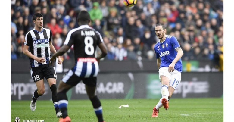 Bonucci contrastato da un giocatore dell'Udinese