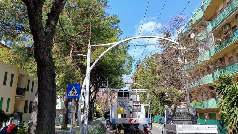 lavori di potatura sulla strada parco