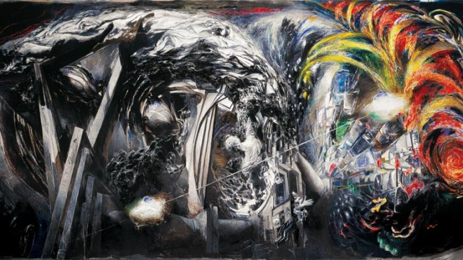 La città dentro, 1987, olio su tela, cm 200x400