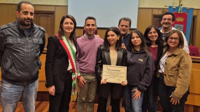 Gaia Ruggiero- omaggio in Municipio per l’Alfiere del Lavoro di Villa Raspa di Spoltore